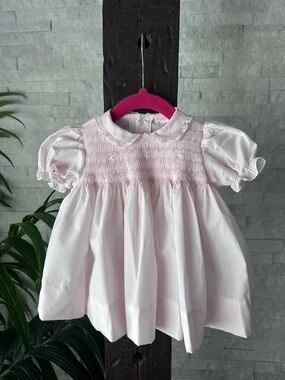 Petit Ami Smocked Embroidered Baby Heirloom Dress in Pastel Pink Size Newborn